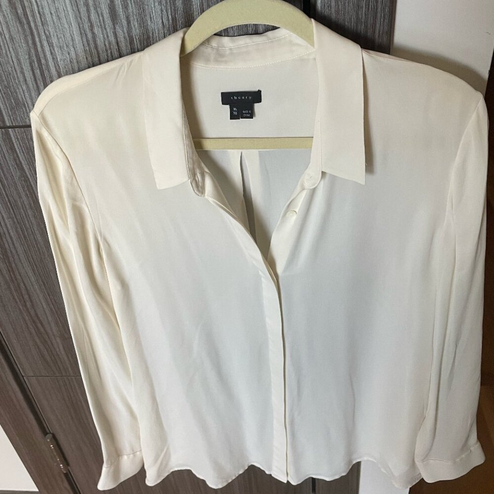 Theory Womens Duria 100% Silk Sleeveless Button Down Top Cream